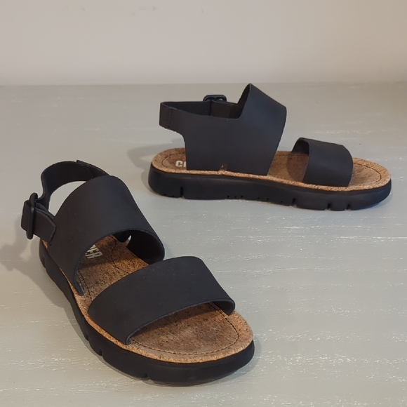 Camper Sandals Oruga Black Calfskin Leather Cork Bed size 38 (US 7.5) Festival - Picture 1 of 9